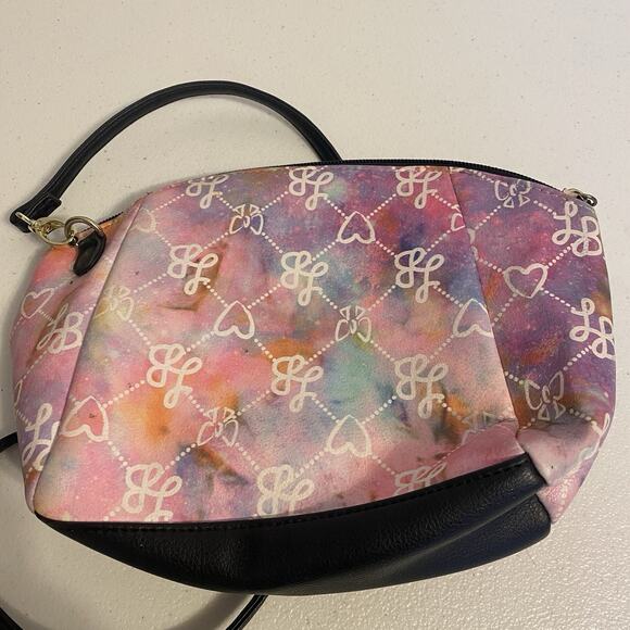 Luv Betsy By Betsey Johnson Crossbody Purse Black Purple Logo Faux Leather - Picture 3 of 6